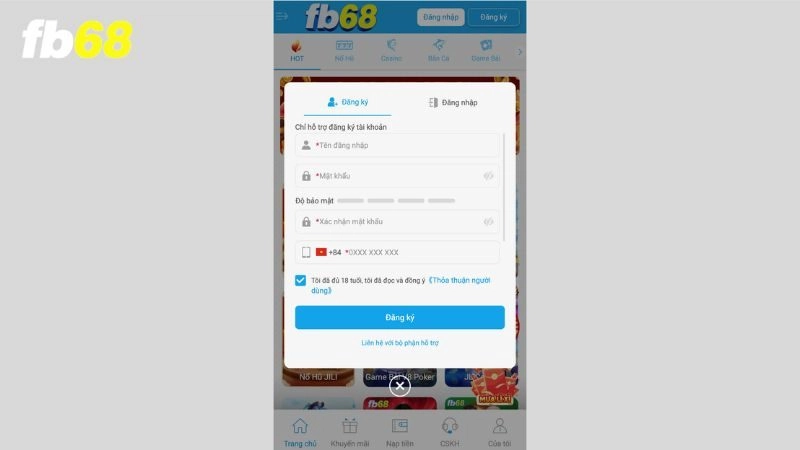 Các bước đăng ký FB68 dành cho người mới