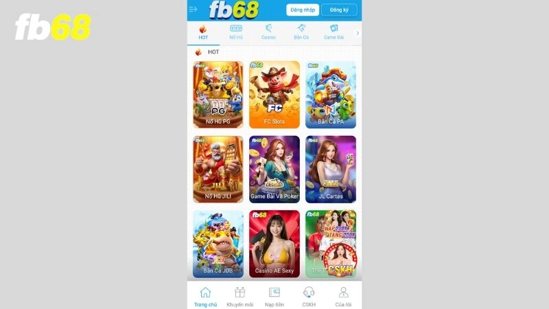 Danh sách các trò chơi hấp dẫn nhất tại FB68